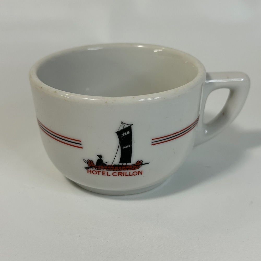 Vintage Langenthal Suisse Hotel Crillon Coffee Cup White Porcelain Boat Graphic
